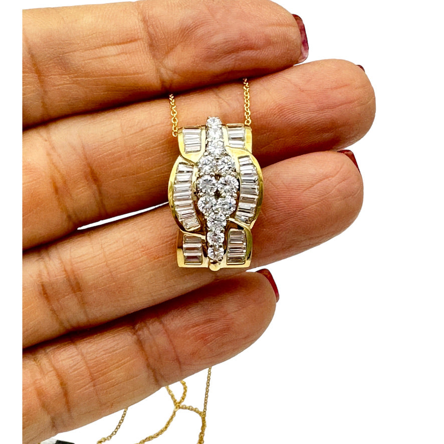 18Kt Yellow gold Baguette 3.50 Ct Diamond Enhancer Pendant