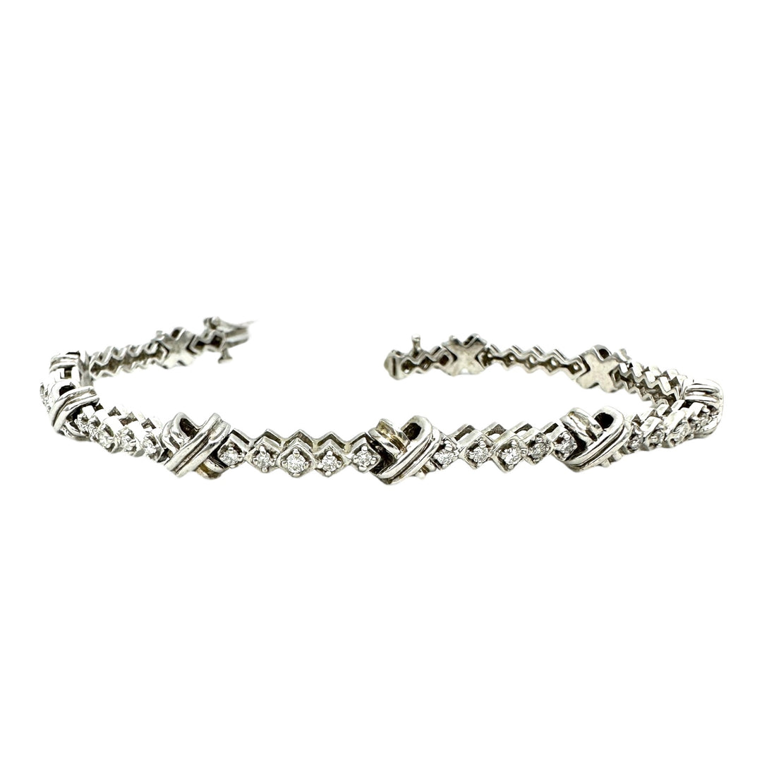 1.00 ct Diamond "X" White Gold Tennis Bracelet 14Kt