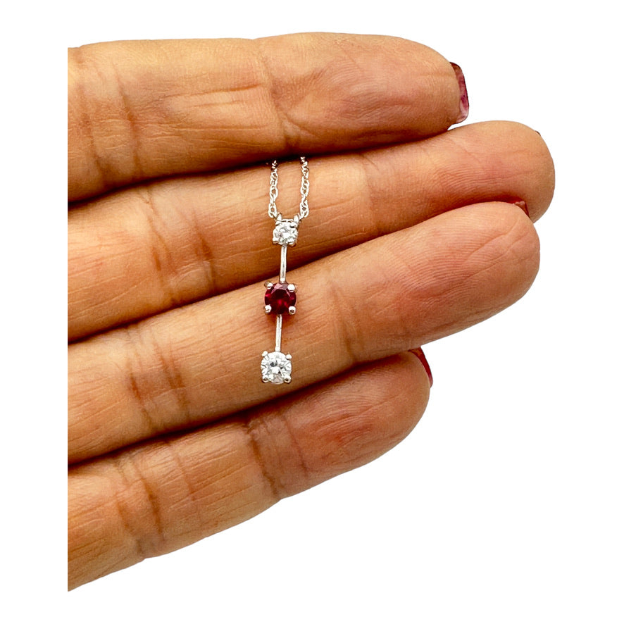 .53 ct Journey Ruby and Diamond Three Stone Pendant 14Kt White Gold