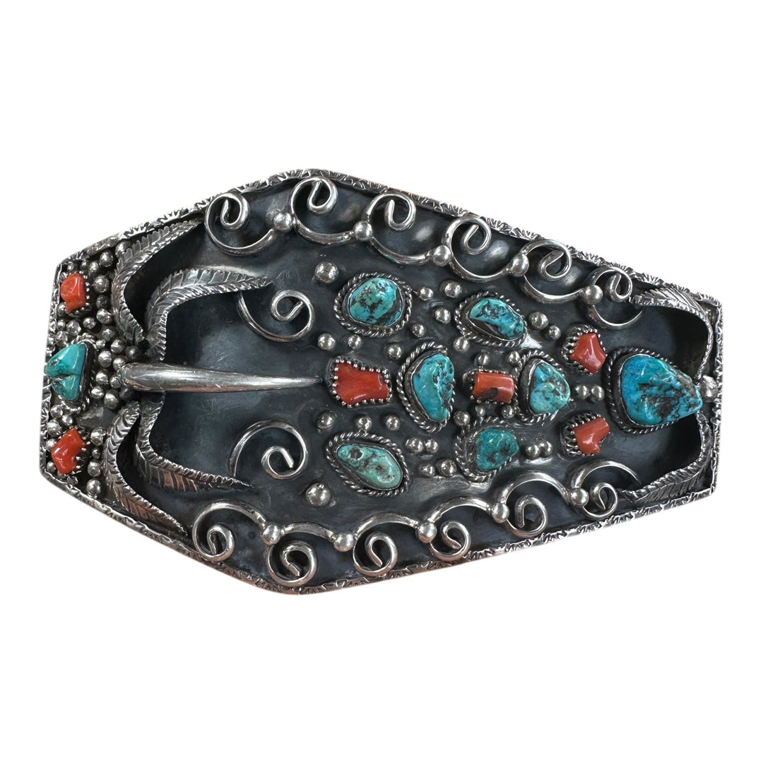 1976 Navajo Wild Bear Bob , Thunder Bolt Dan Turquoise Belt Buckel 6 oz Sterling