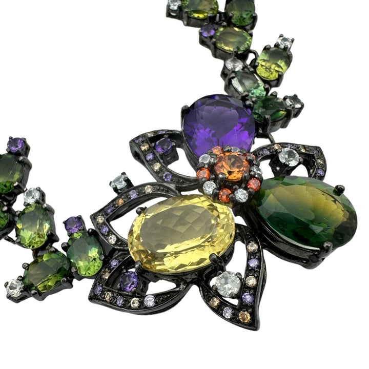 75 ct Colored Gemstone Necklace Black Sterling Silver White Sapphire Necklace