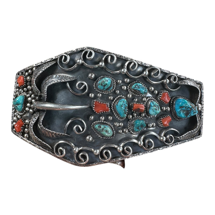1976 Navajo Wild Bear Bob , Thunder Bolt Dan Turquoise Belt Buckel 6 oz Sterling