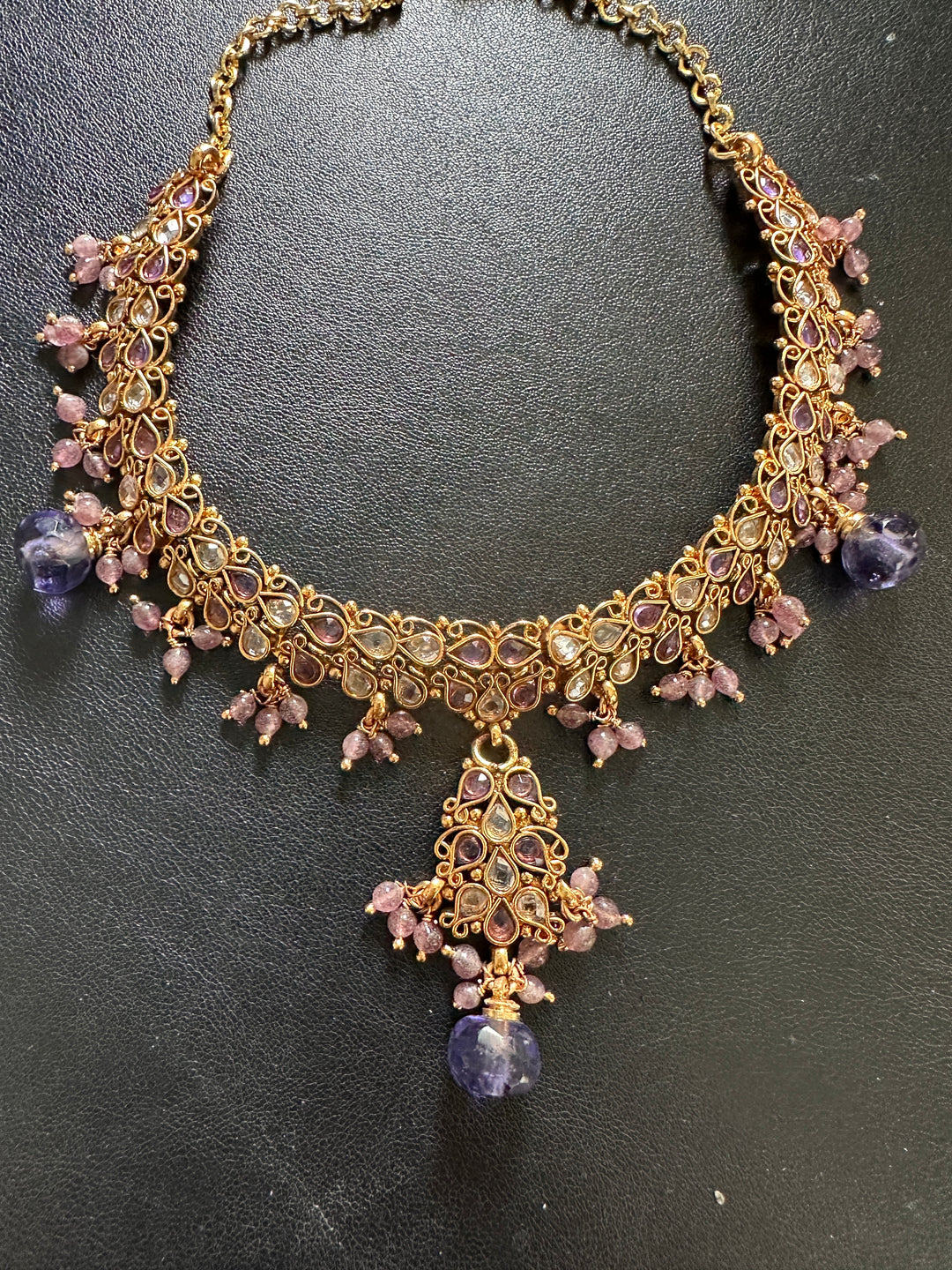 Egyptian Lavender Jeweled Gem Colored Necklace 24kt Electroplated