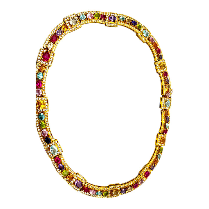 Colored Gemstone 20" Necklace 18Kt Yellow Gold Electroplated