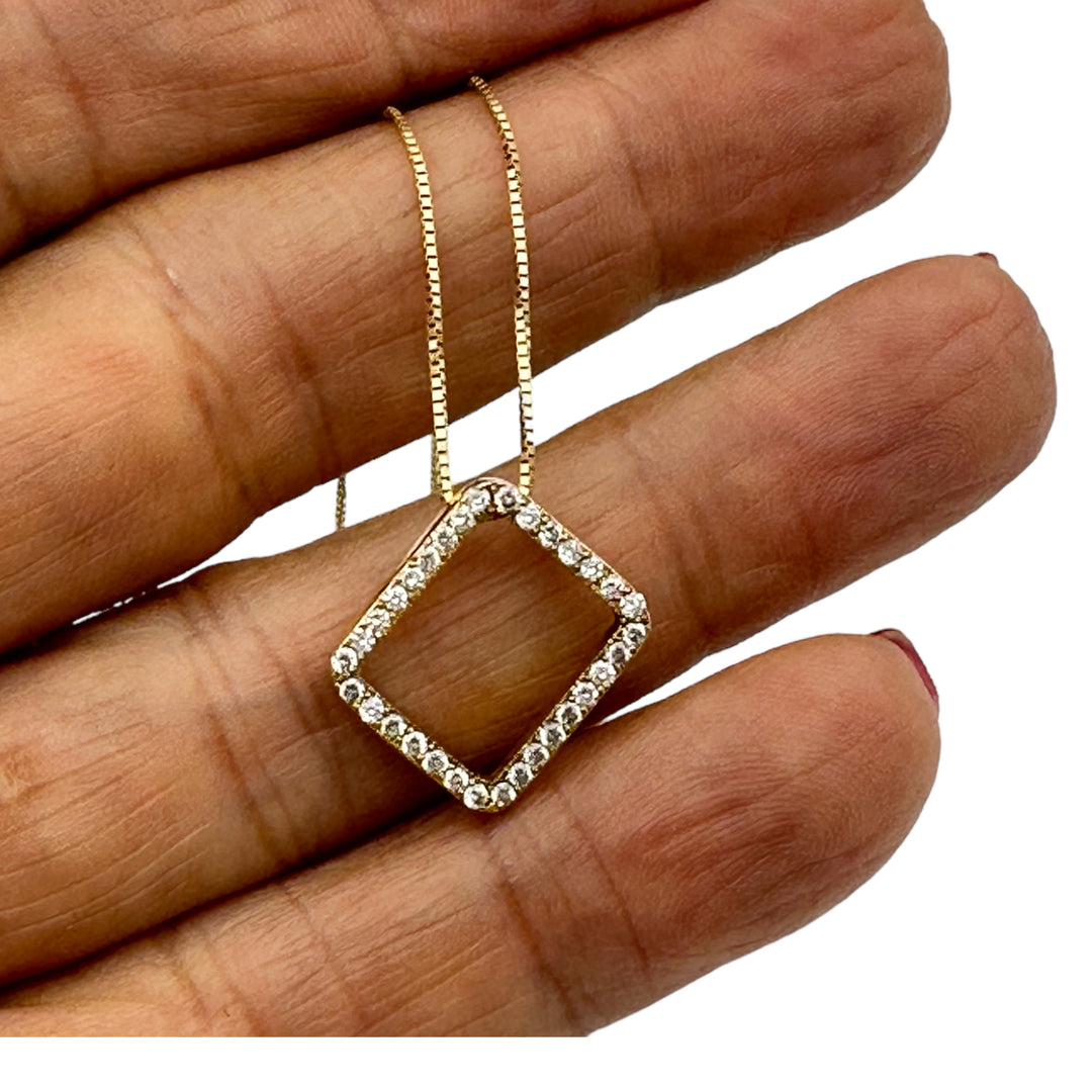 14Kt Yellow Gold .50 Carat Halo Modern Pendant & Chain VS Quality