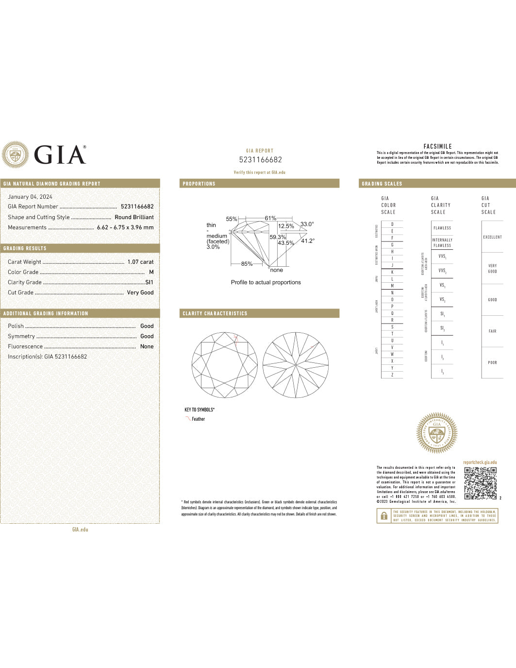 14Kt Engagement Diamond Ring GIA Certified 1.07 Carat Round SI1-M
