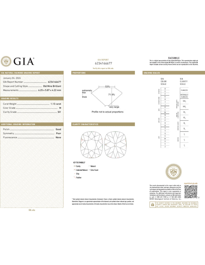 14Kt Engagement Diamond Ring GIA Certified 1.13 Carat Mine-Cut SI-1