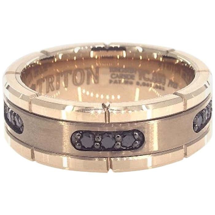 Triton Rose Tungsten Carbide Black .33 ct Diamond Comfort Fit Band Size 10.5mm