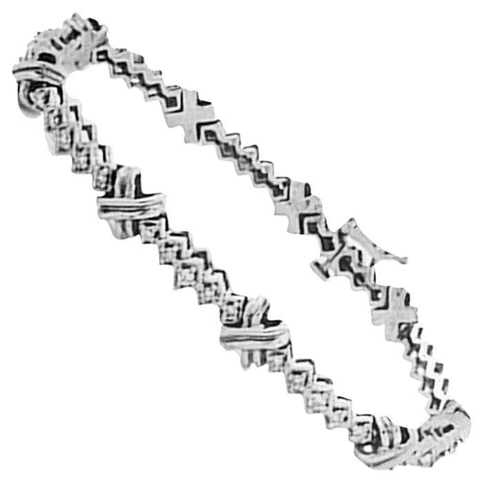 1.00 ct Diamond "X" White Gold Tennis Bracelet 14Kt