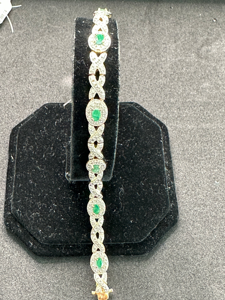 Genuine Emerald Sterling Silver Gold Accent Bracelet