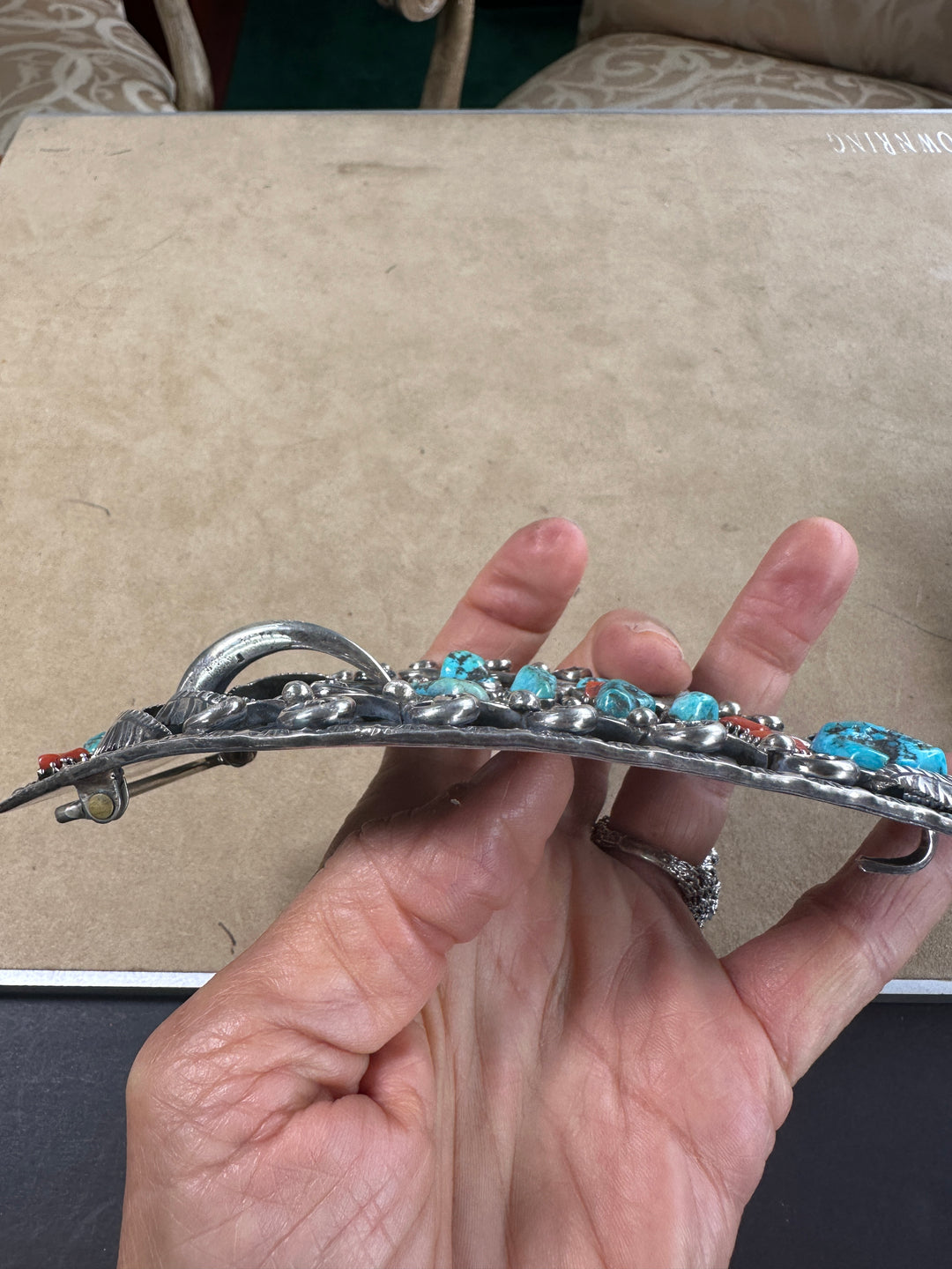 1976 Navajo Wild Bear Bob , Thunder Bolt Dan Turquoise Belt Buckel 6 oz Sterling