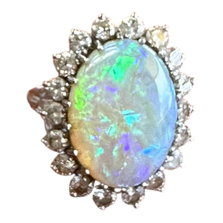 Fine 8.55ct Austrian Opal Natural Fire Opal And Diamond Large Ring 