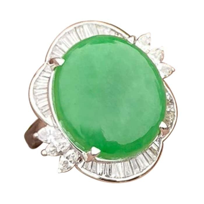 15 Ct. Jadeite and Diamond Ballerina Ring 14Kt White Gold