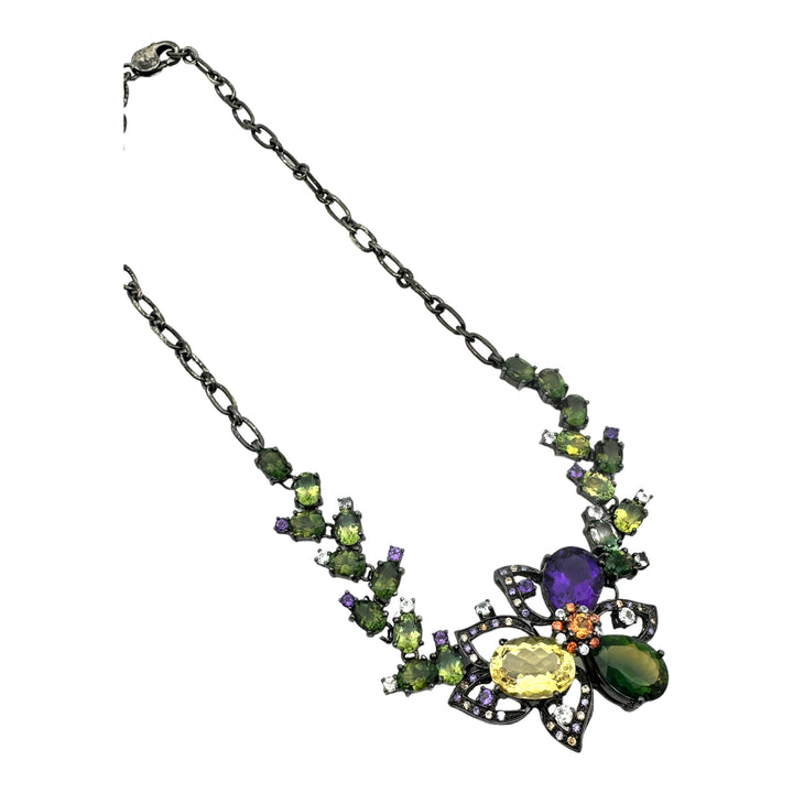 75 ct Colored Gemstone Necklace Black Sterling Silver White Sapphire Necklace