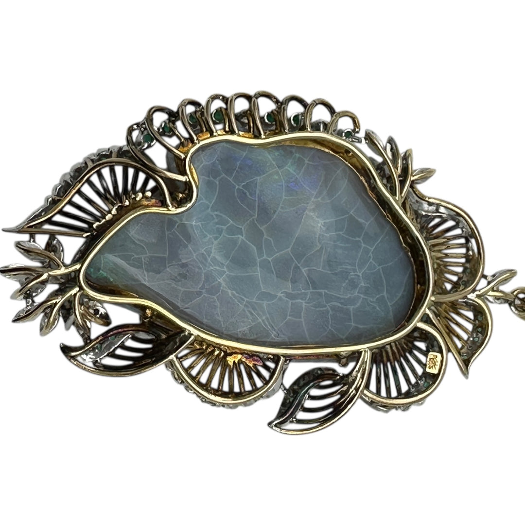 14Kt Black Opal Koi-Fish Carved 3-1/2” Emerald Pendant