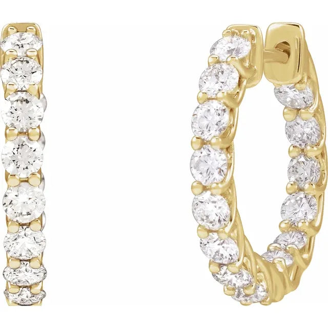 14K Yellow 2 1/5 CTW Natural Diamond Inside-Outside Hoop Earrings