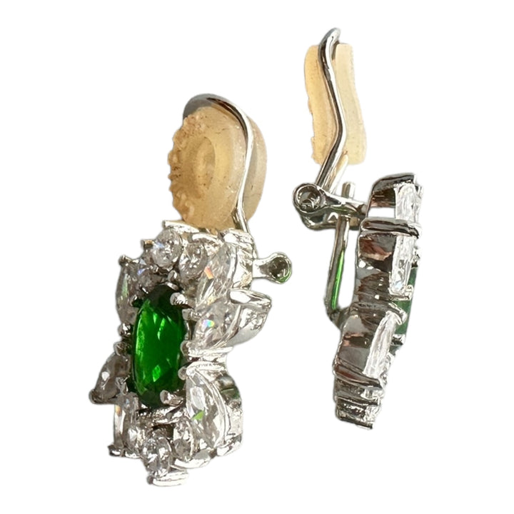 Sterling Silver 20mm Green Stone Earrings with Omega Backs