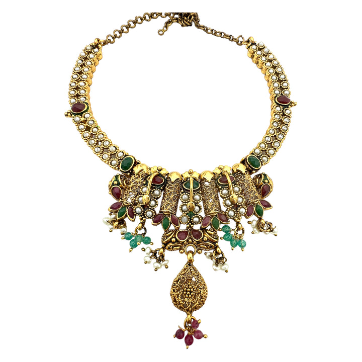 Egyptian Cleopatra, Jeweled Gem Necklace 24kt Yellow Gold Overlay