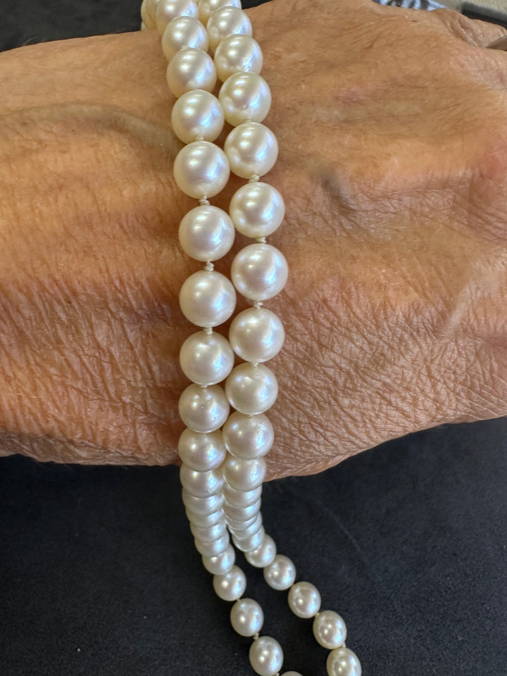 Vintage 16”  White 6.7 mm Akoya Cultured Pearl Strand AAA Quality