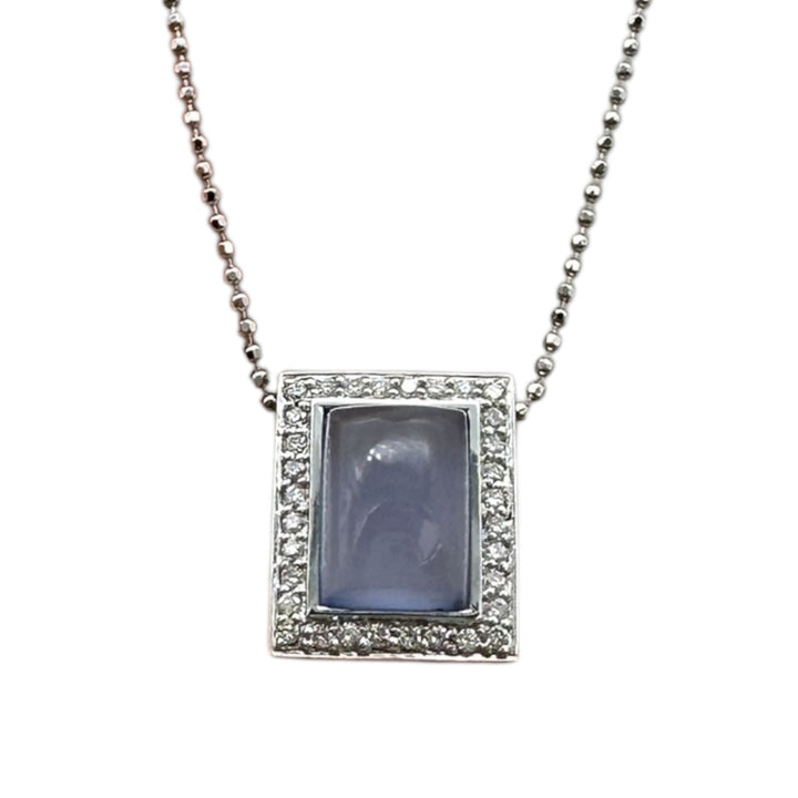 18 karat Chalcedony Gemstone and Diamond Halo Pendant With Chain