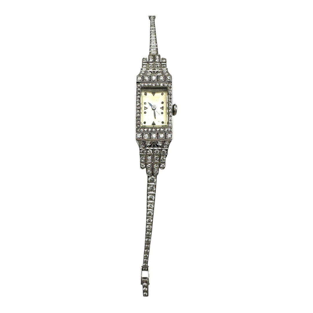 Art Deco Platinum 3.50Ct Diamond Watch VS-F 18-Jewel Manual Wind