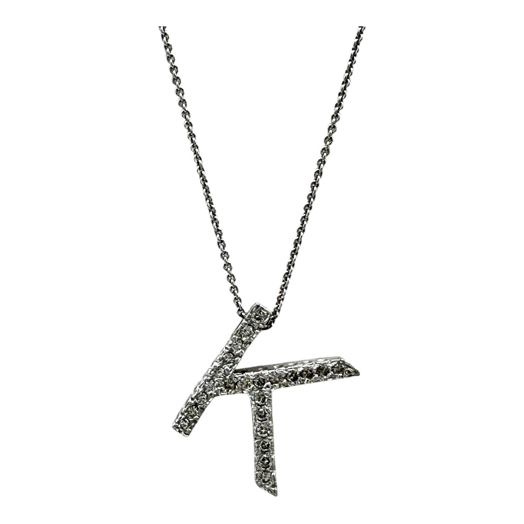 14Kt Initial “K”, 1.00ct Diamonds and Chain Pendant