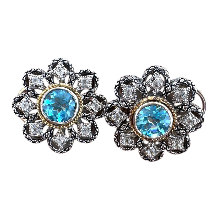 Andrea Candela 18k Gold Sterling Blue Topaz Earrings