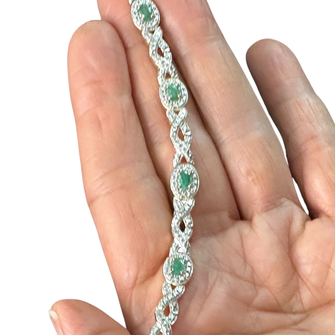 Genuine Emerald Sterling Silver Gold Accent Bracelet