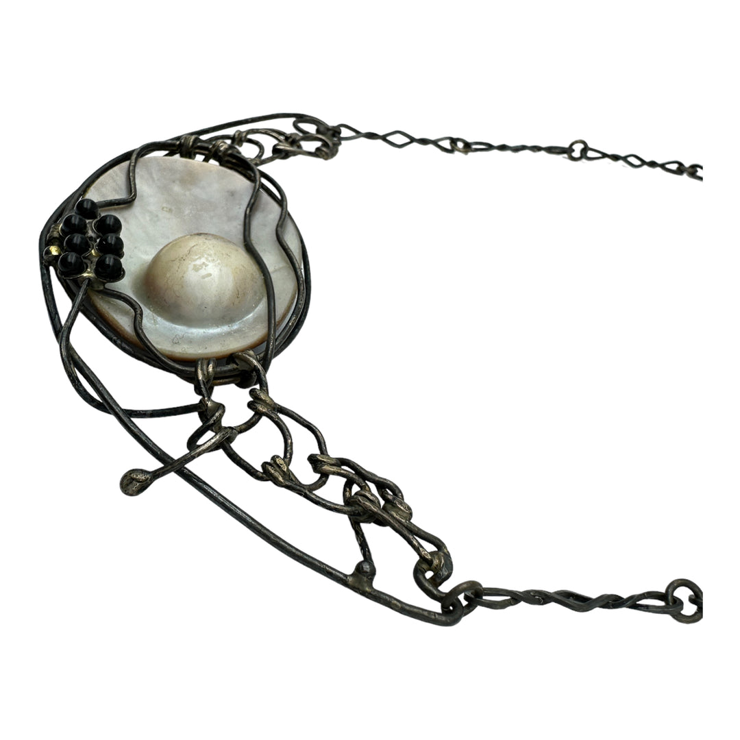 Spider Web Sterling Silver Mobee Pearl Necklace