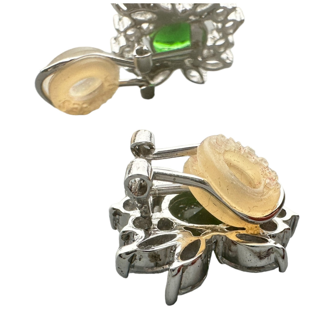 Sterling Silver 20mm Green Stone Earrings with Omega Backs
