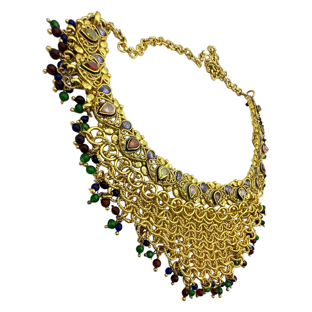 Egyptian Mesh, Jeweled Gem Colored Necklace 24kt Electroplated