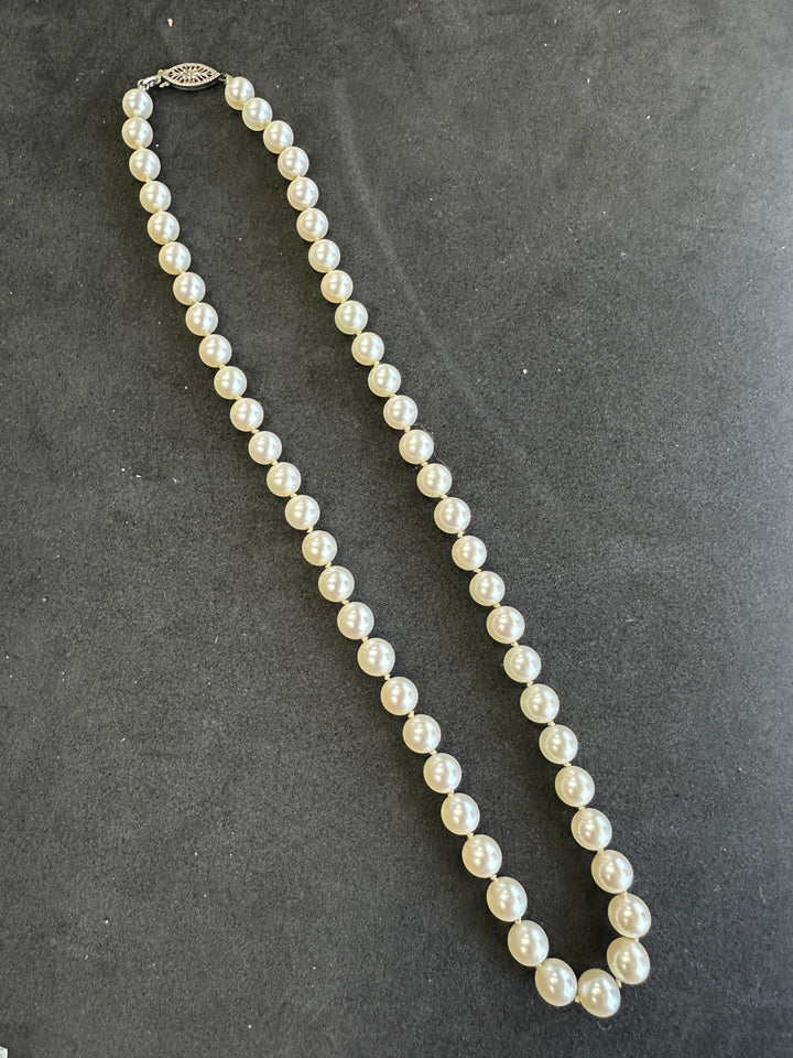 Vintage 16”  White 6.7 mm Akoya Cultured Pearl Strand AAA Quality