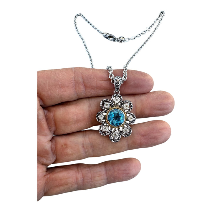 Andrea Candela 18k Gold Sterling Blue Topaz Necklace 17"