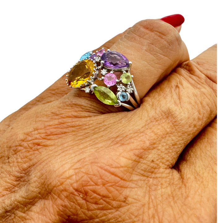 4.50 ctw Colored Gemstone Confetti Ring 14 Kt White Gold