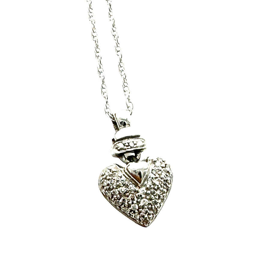 .70 ct 14Kt White Gold Pave Puffed Diamond Heart 1/2" Pendant