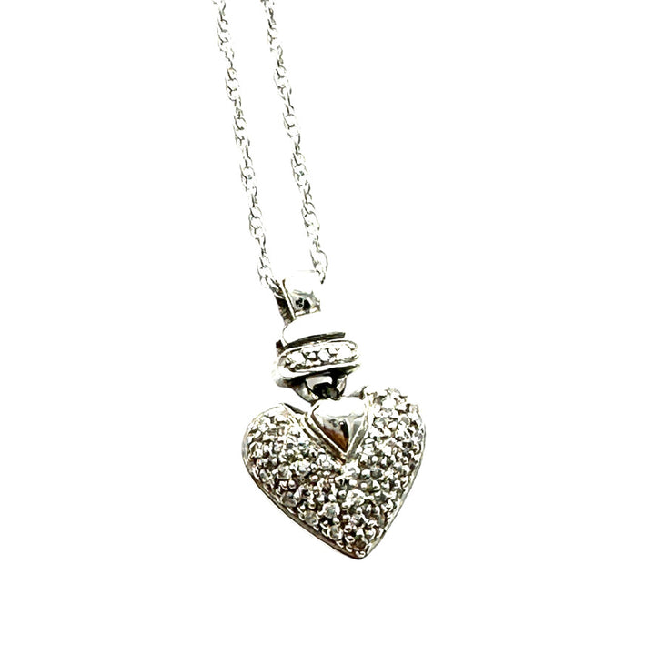 .70 ct 14Kt White Gold Pave Puffed Diamond Heart 1/2" Pendant