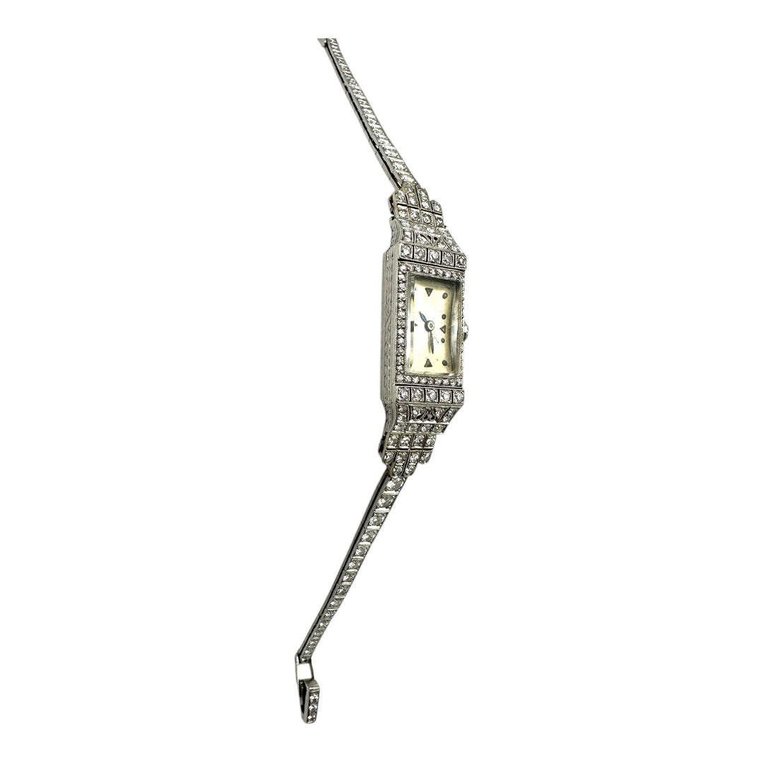 Art Deco Platinum 3.50Ct Diamond Watch VS-F 18-Jewel Manual Wind