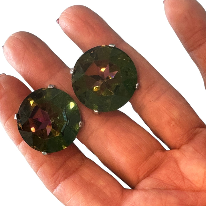  Jumbo Iridescent Faceted Cufflinks 1” Silver