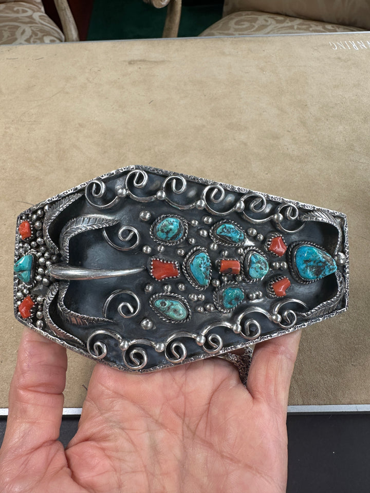 1976 Navajo Wild Bear Bob , Thunder Bolt Dan Turquoise Belt Buckel 6 oz Sterling