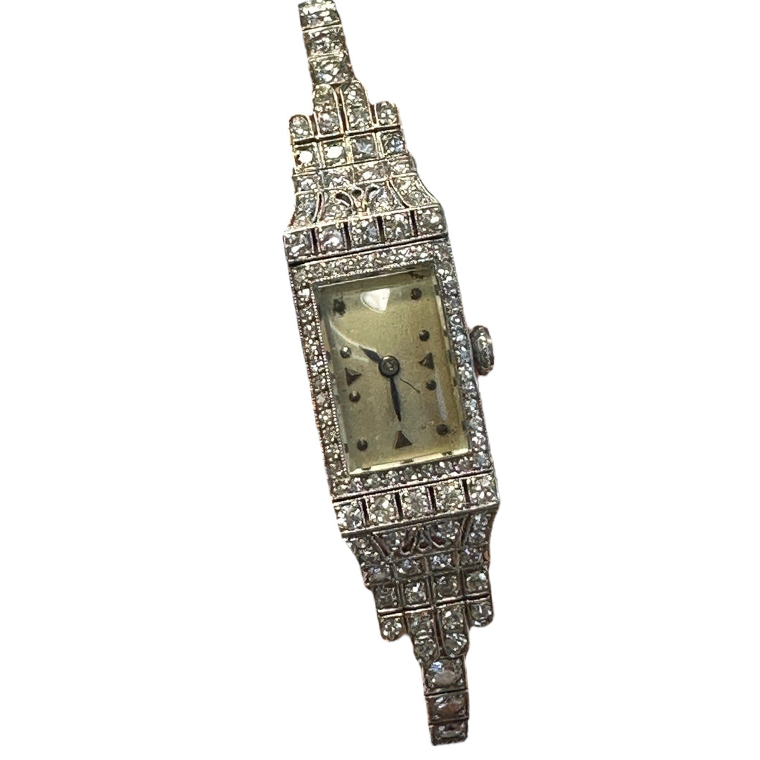 Art Deco Platinum 3.50Ct Diamond Watch VS-F 18-Jewel Manual Wind