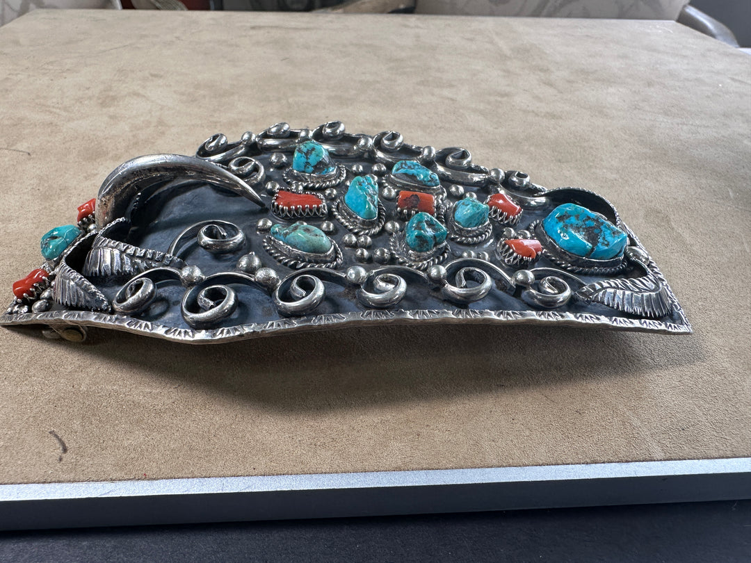 1976 Navajo Wild Bear Bob , Thunder Bolt Dan Turquoise Belt Buckel 6 oz Sterling