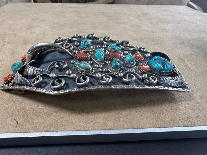 1976 Navajo Wild Bear Bob , Thunder Bolt Dan Turquoise Belt Buckel 6 oz Sterling