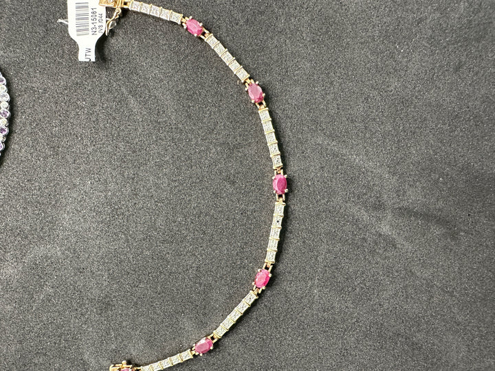 Genuine 1.25 Carats Ruby sterling gold link bracelet