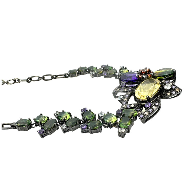 75 ct Colored Gemstone Necklace Black Sterling Silver White Sapphire Necklace