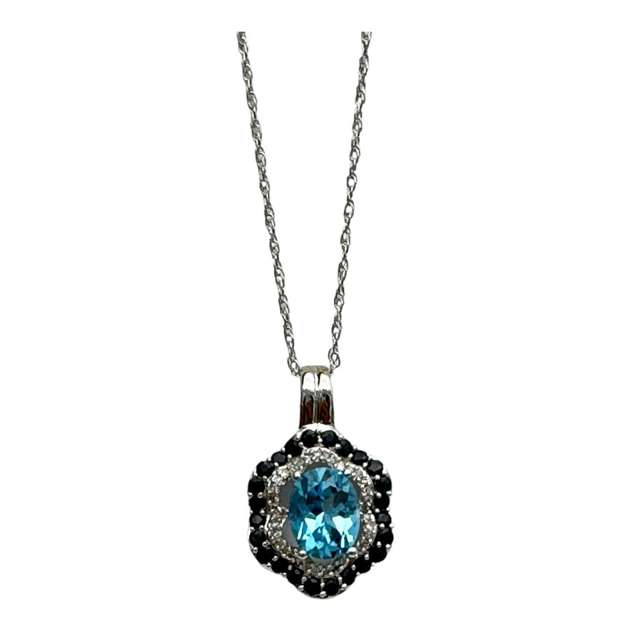 14kt White Gold Diamond, Swiss Blue Topaz and Sapphire Pendant 2CTW