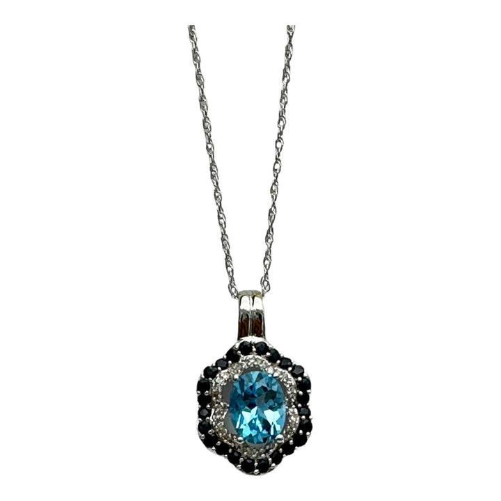 14kt White Gold Diamond, Swiss Blue Topaz and Sapphire Pendant 2CTW