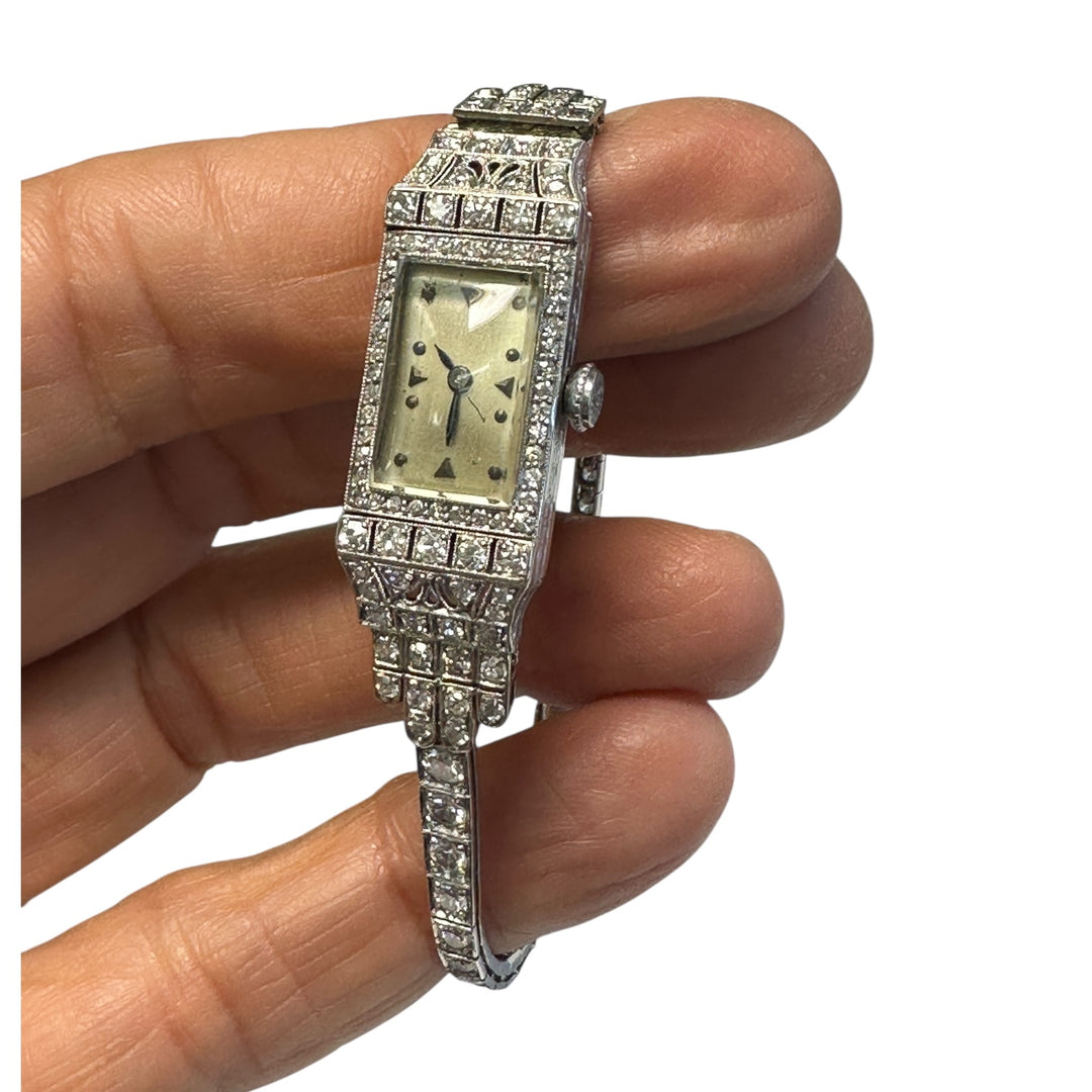 Art Deco Platinum 3.50Ct Diamond Watch VS-F 18-Jewel Manual Wind