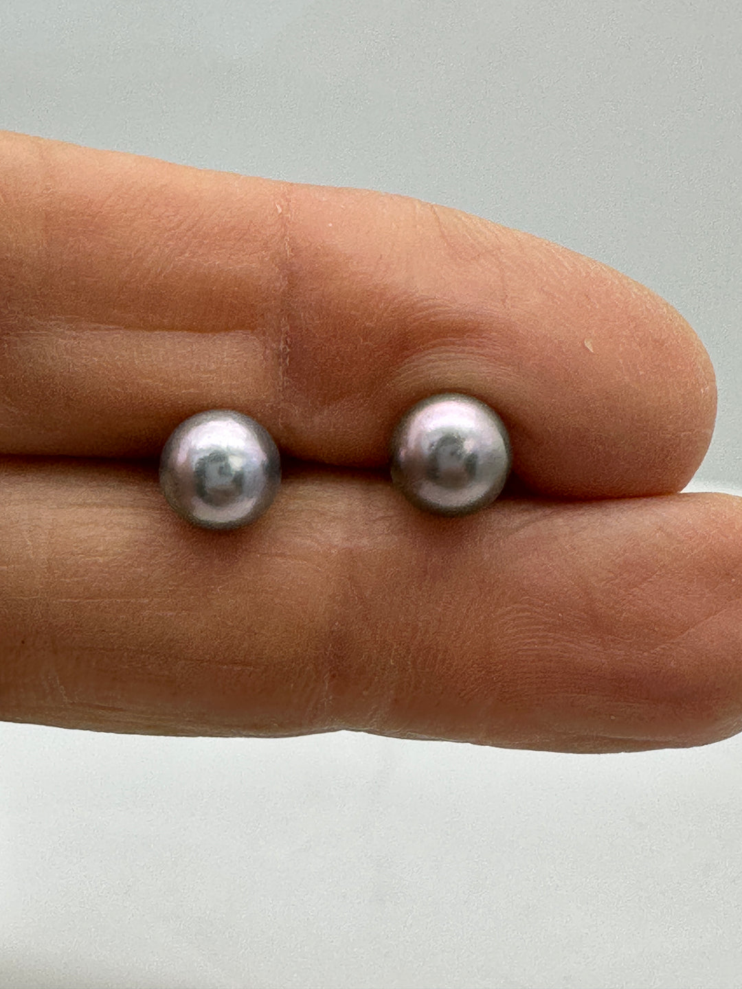 14 karat, gold 7 mm Akoya, gray cultured pearls earrings studs AAA quality