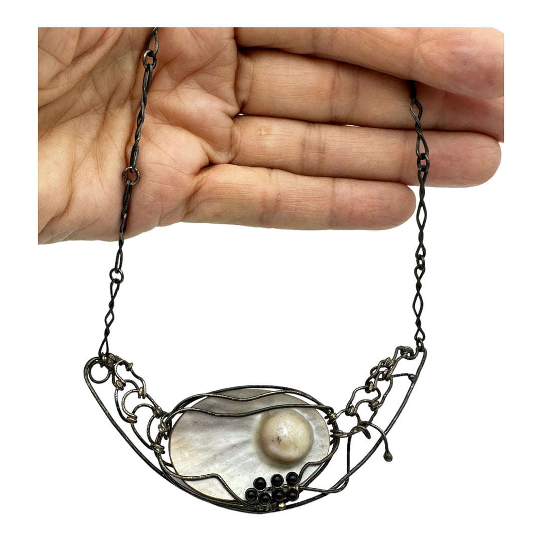 Spider Web Sterling Silver Mobee Pearl Necklace