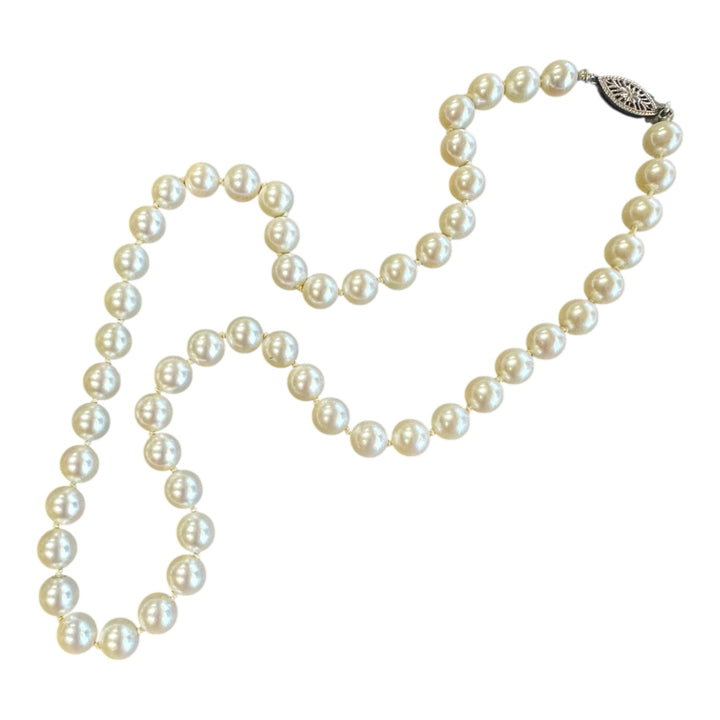 Vintage 16”  White 6.7 mm Akoya Cultured Pearl Strand AAA Quality